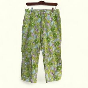 Lilly Pulitzer Floral Print Crop Pants Gauva Lime Twist  Flowers 6 Cotton Blend